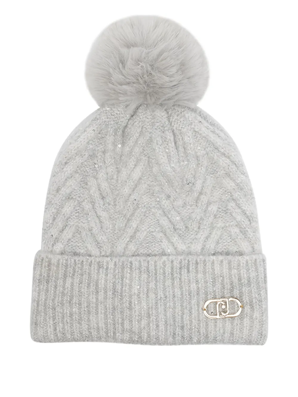 LIU JO pompom chevron beanie hat | Neutrals | Image 1