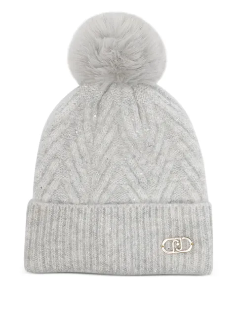LIU JO pompom chevron beanie hat