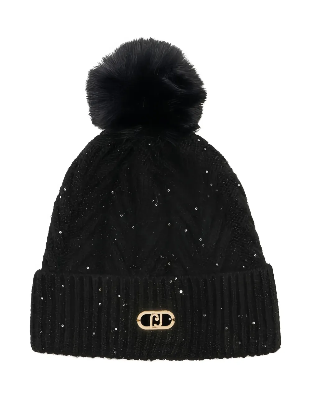 Liu •jo Pompom Sequin Beanie Hat In Black