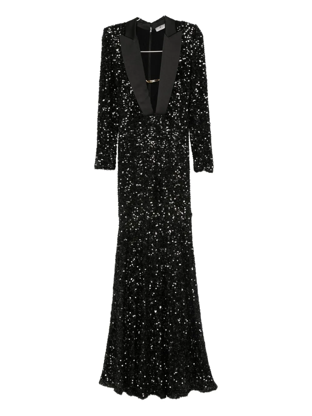 Elisabetta Franchi sequin-embellished lapel maxi dress Zwart