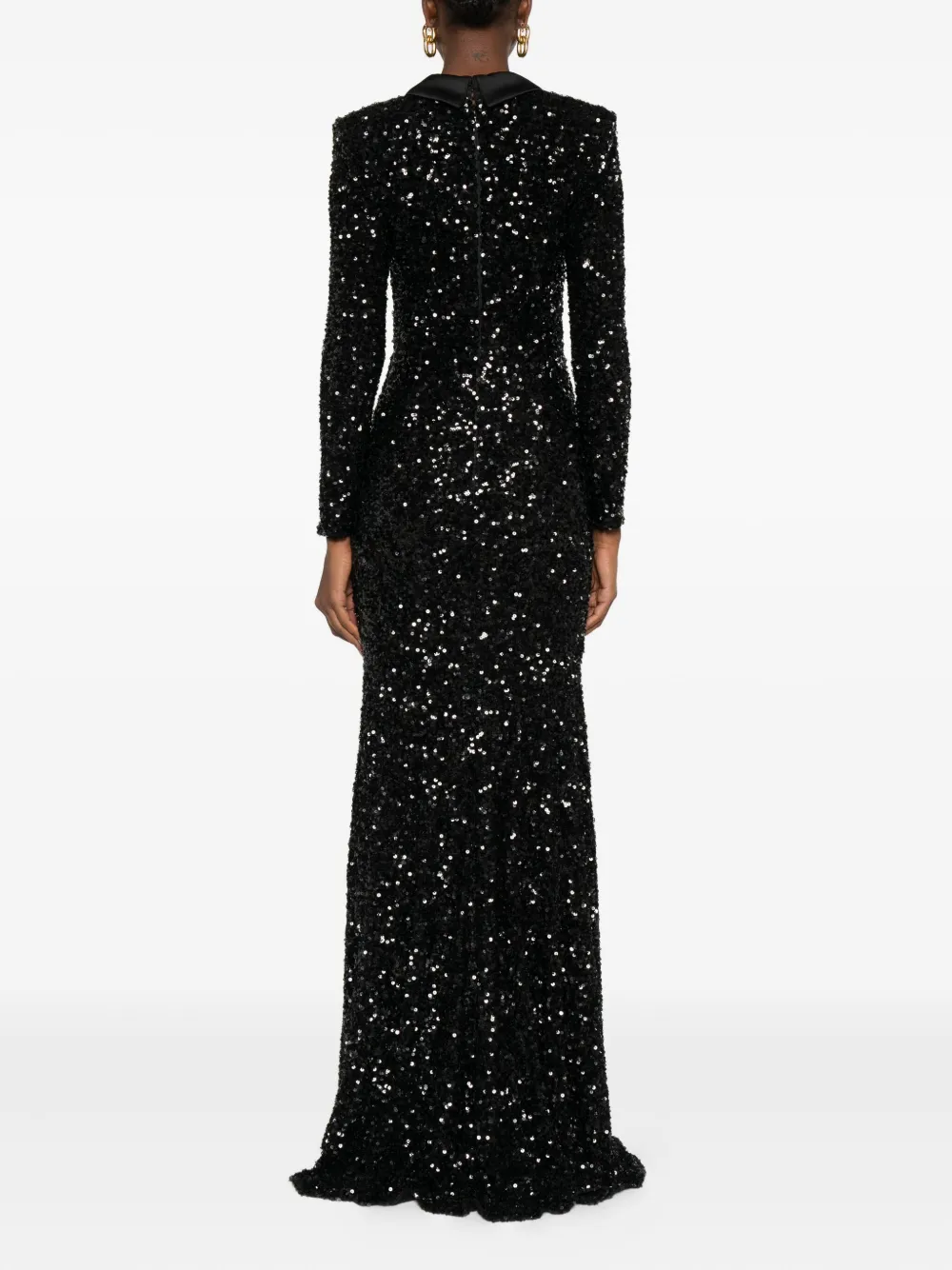 Elisabetta Franchi sequin-embellished lapel maxi dress Zwart