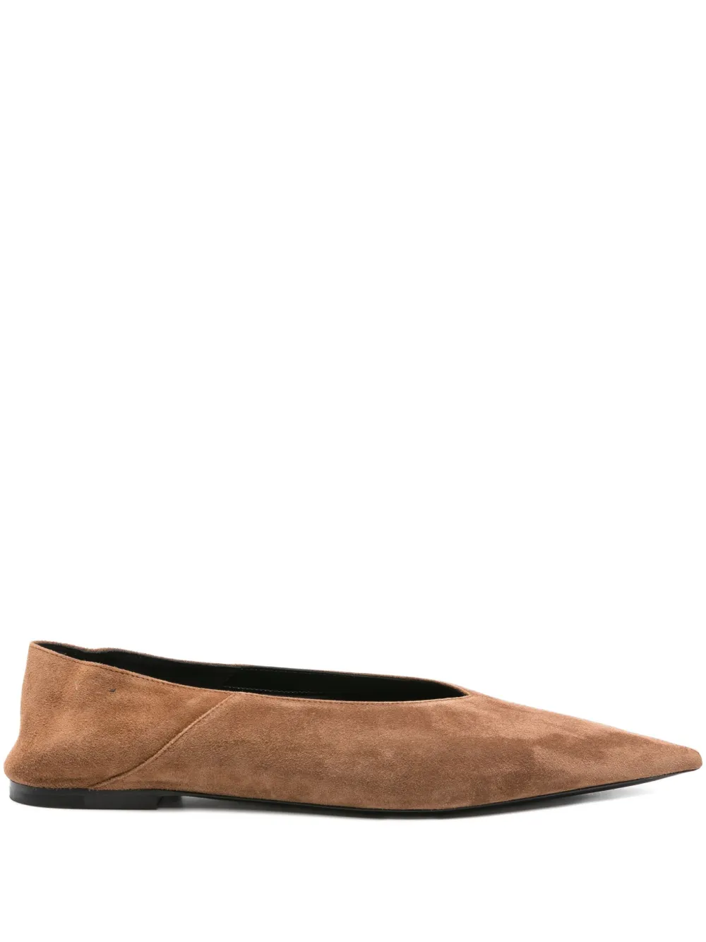 Saint Laurent Pointed-toe Suede Ballet Flats In Brown