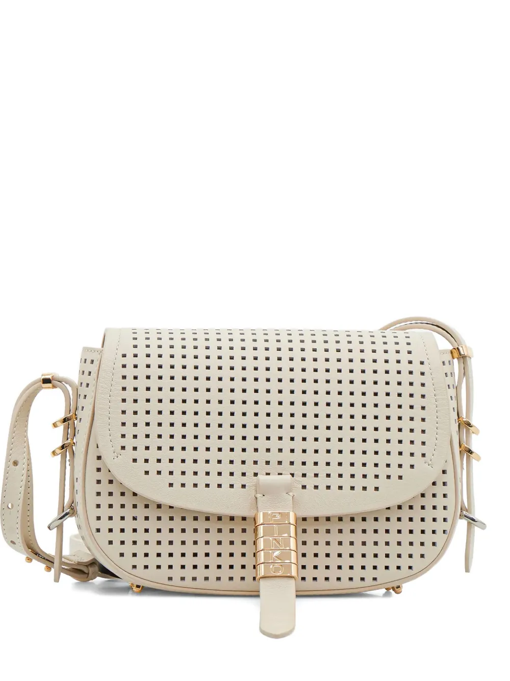 Pinko Perforated Cross Body Bag In Neutral