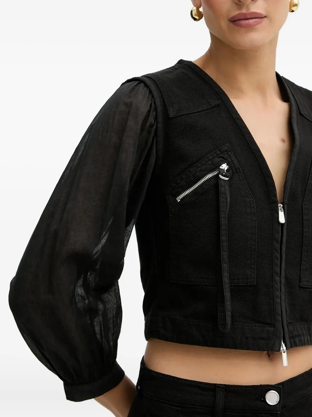 Pinko Zip-front Puff-sleeve Jacket In Black