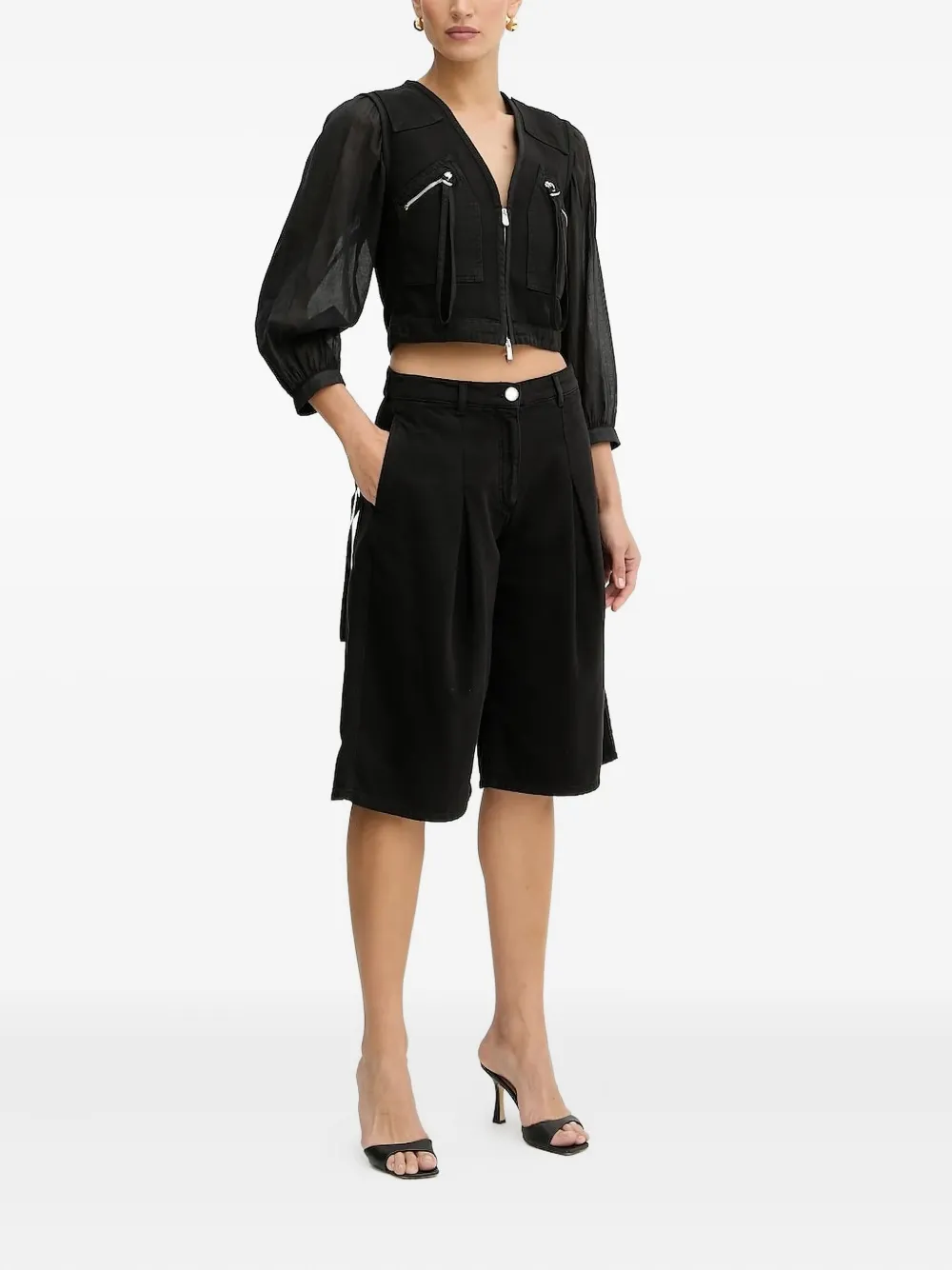 Pinko Zip-front Puff-sleeve Jacket In Black