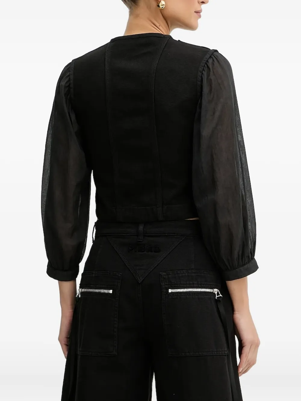 Pinko Zip-front Puff-sleeve Jacket In Black