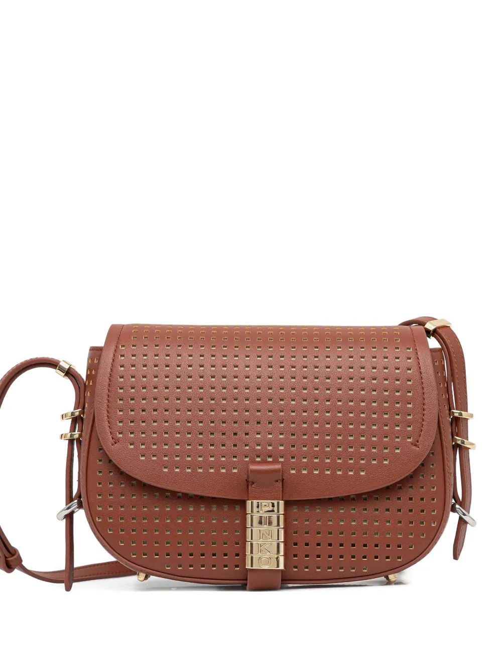 Pinko Perforated Flap-closure Satchel In Brown