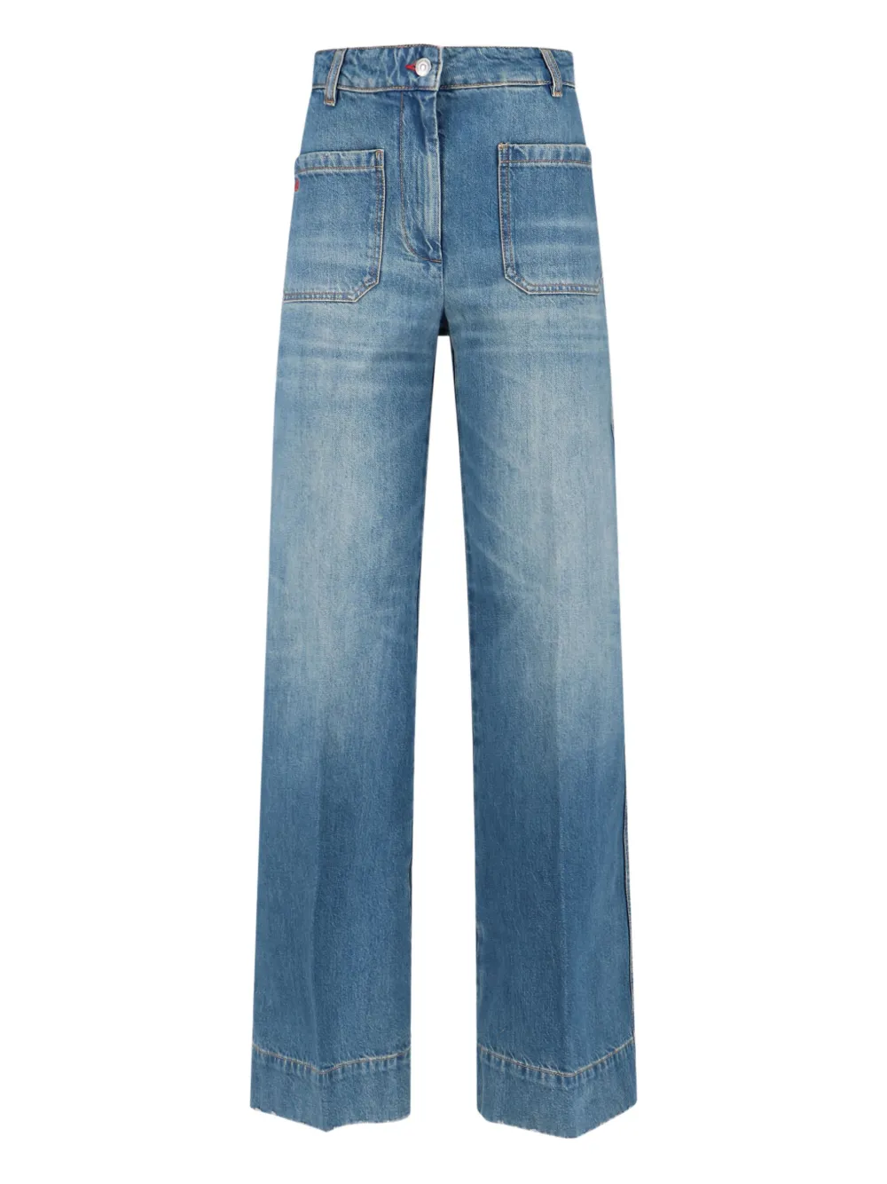 Victoria Beckham topstitching-detail patch-pocket jeans Blauw