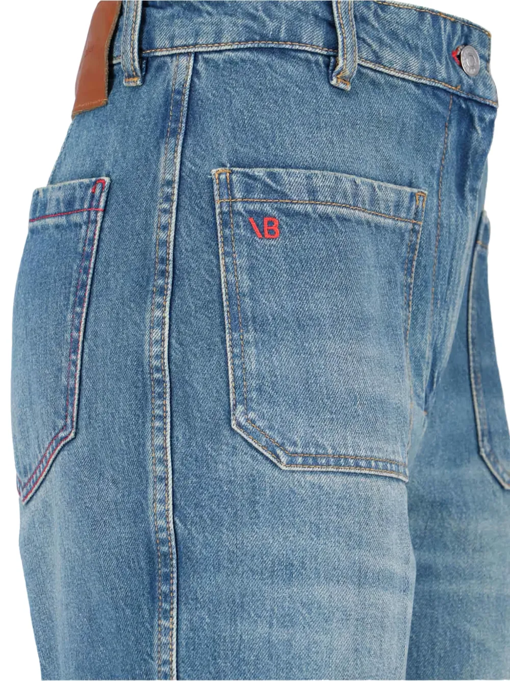 Victoria Beckham topstitching-detail patch-pocket jeans Blauw