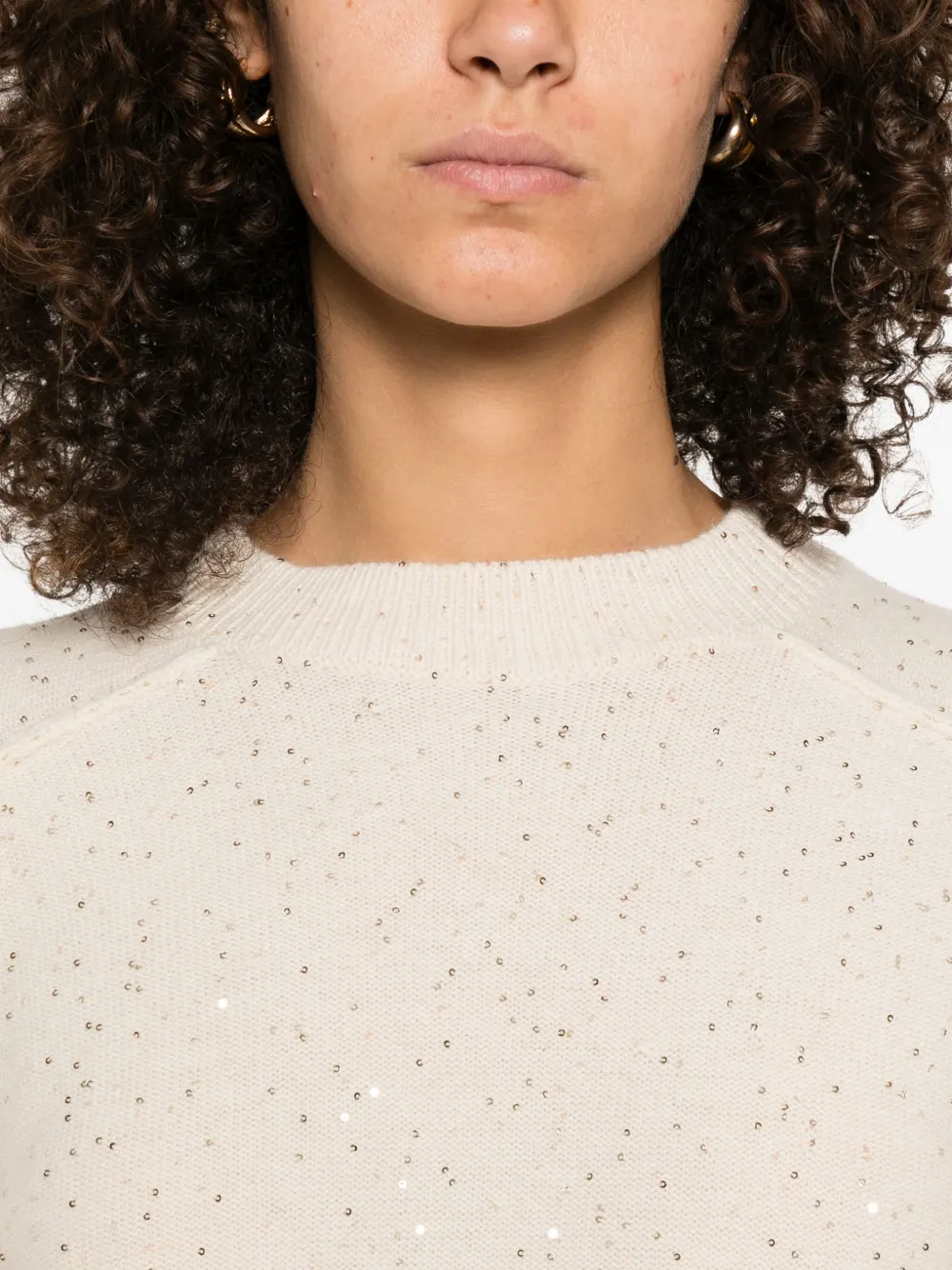 Antonelli Sweater met pailletten en ronde hals Beige