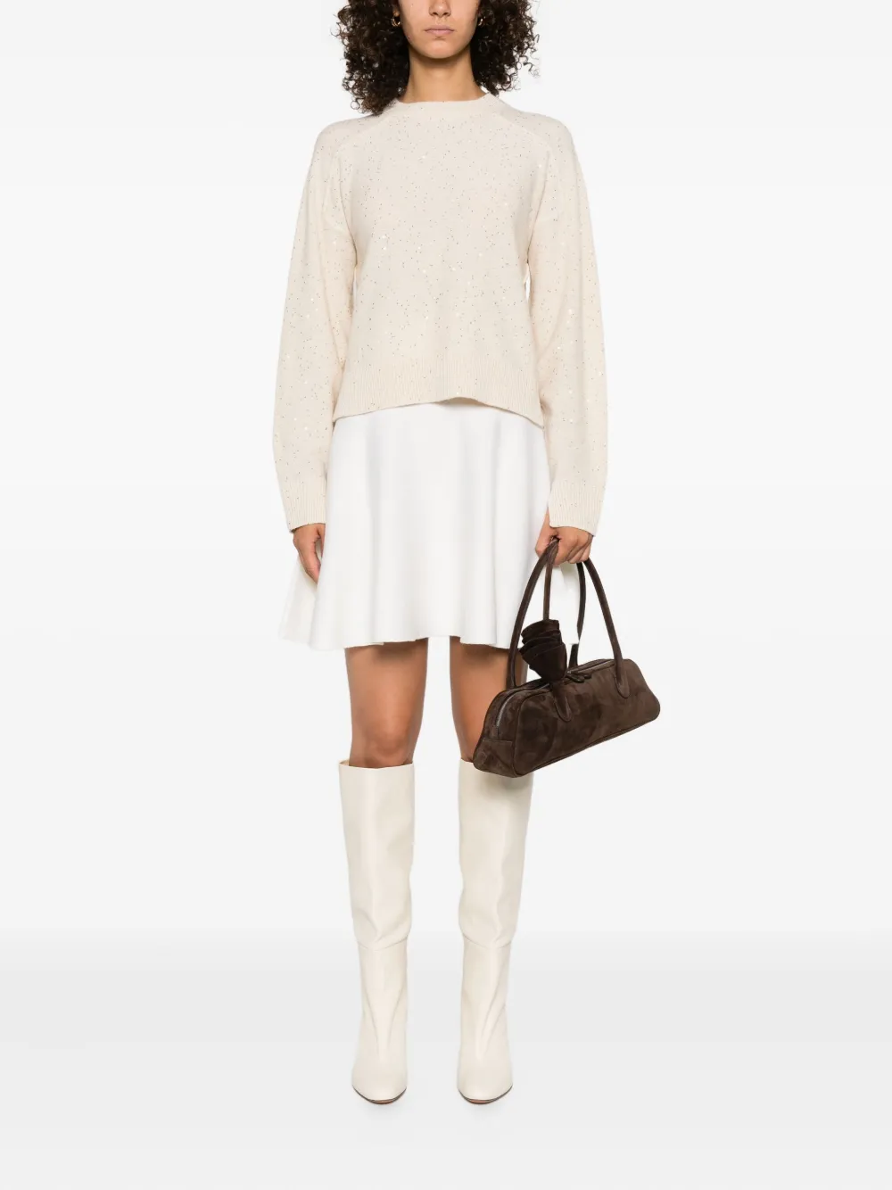 Antonelli Sweater met pailletten en ronde hals Beige
