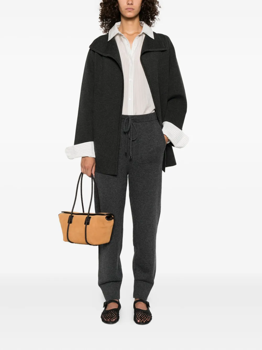Antonelli Ribbed-knit Drawstring Trousers In Gray