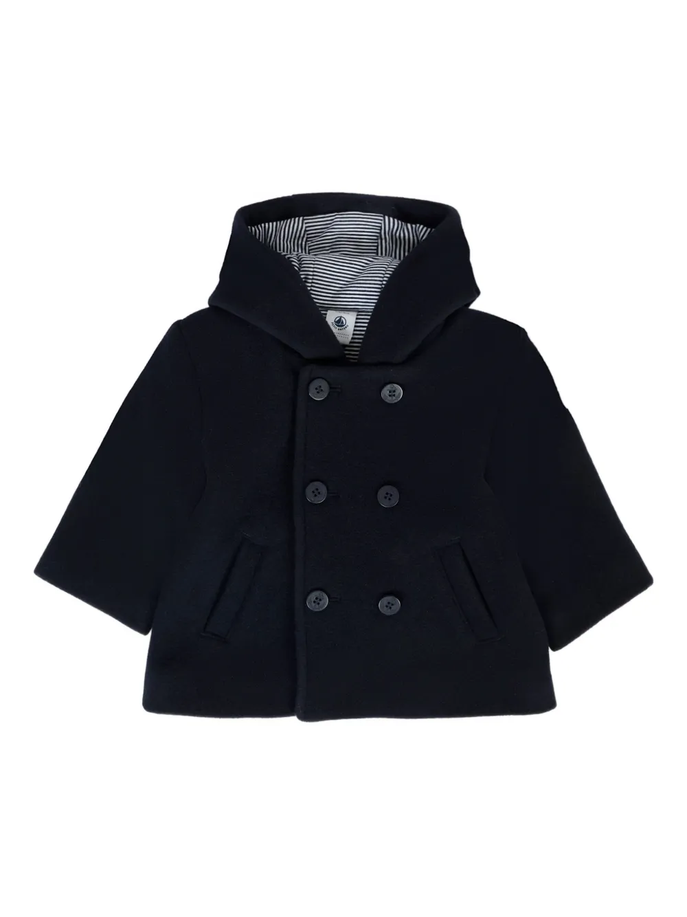 Petit Bateau hooded double-breasted coat Zwart