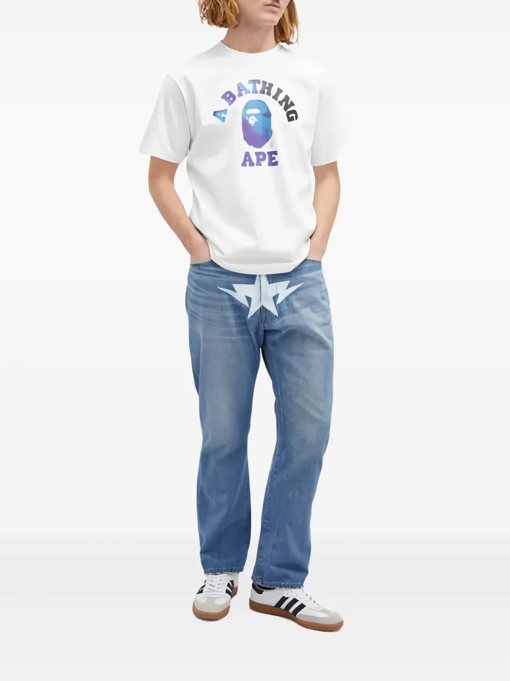A BATHING APE star-print denim jeans - Blauw