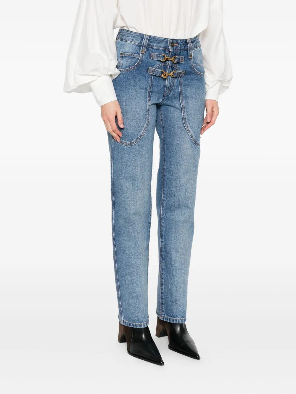 Isabel Marant Buckled Patch-pocket Jeans In Blue