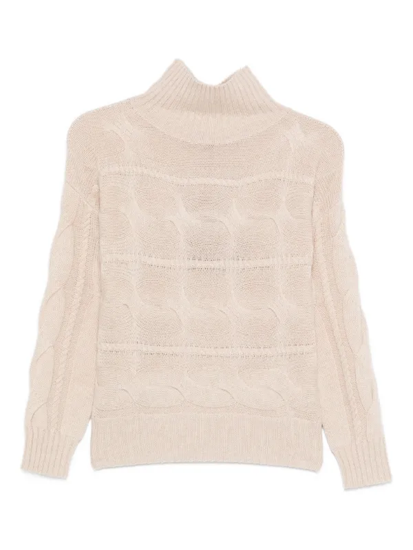 MaxMara ベージュ ケーブルニット ハイネックセーター Max Mara ケーブルニット タートルネックセーター | ニュートラル