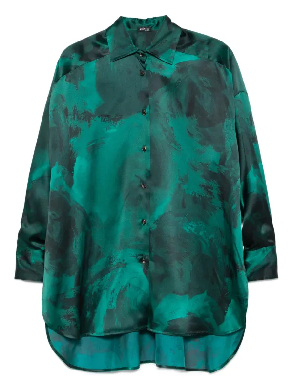 Kiton Printed Silk Shirt in Green