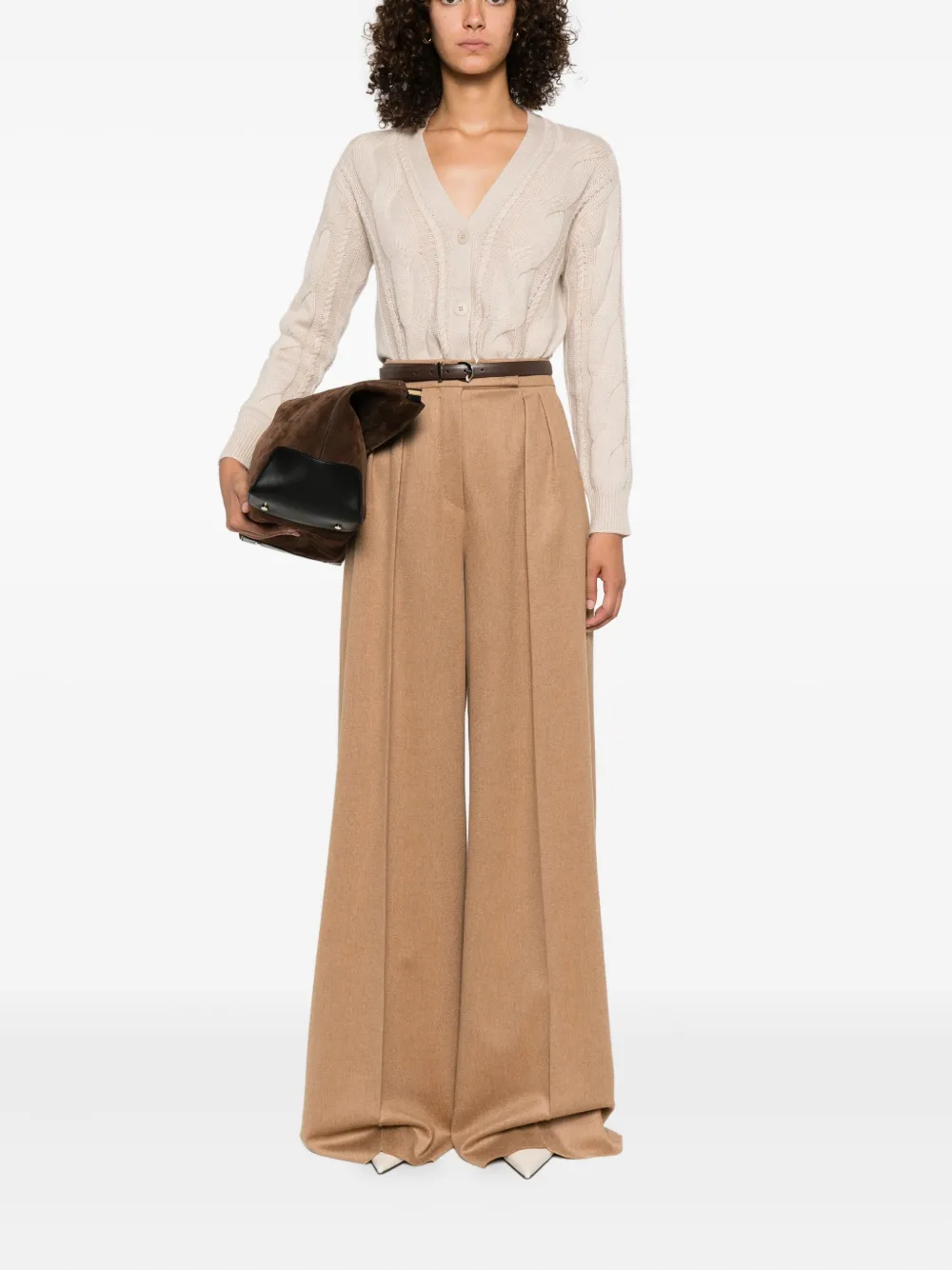 Max Mara Cable-knit Button-up Cardigan In Neutral