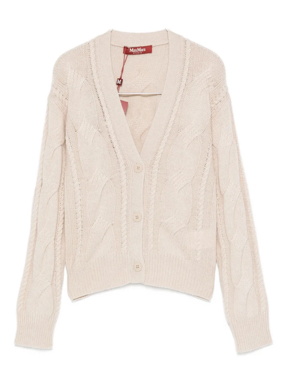Max Mara Cable-knit Button-up Cardigan In Neutral