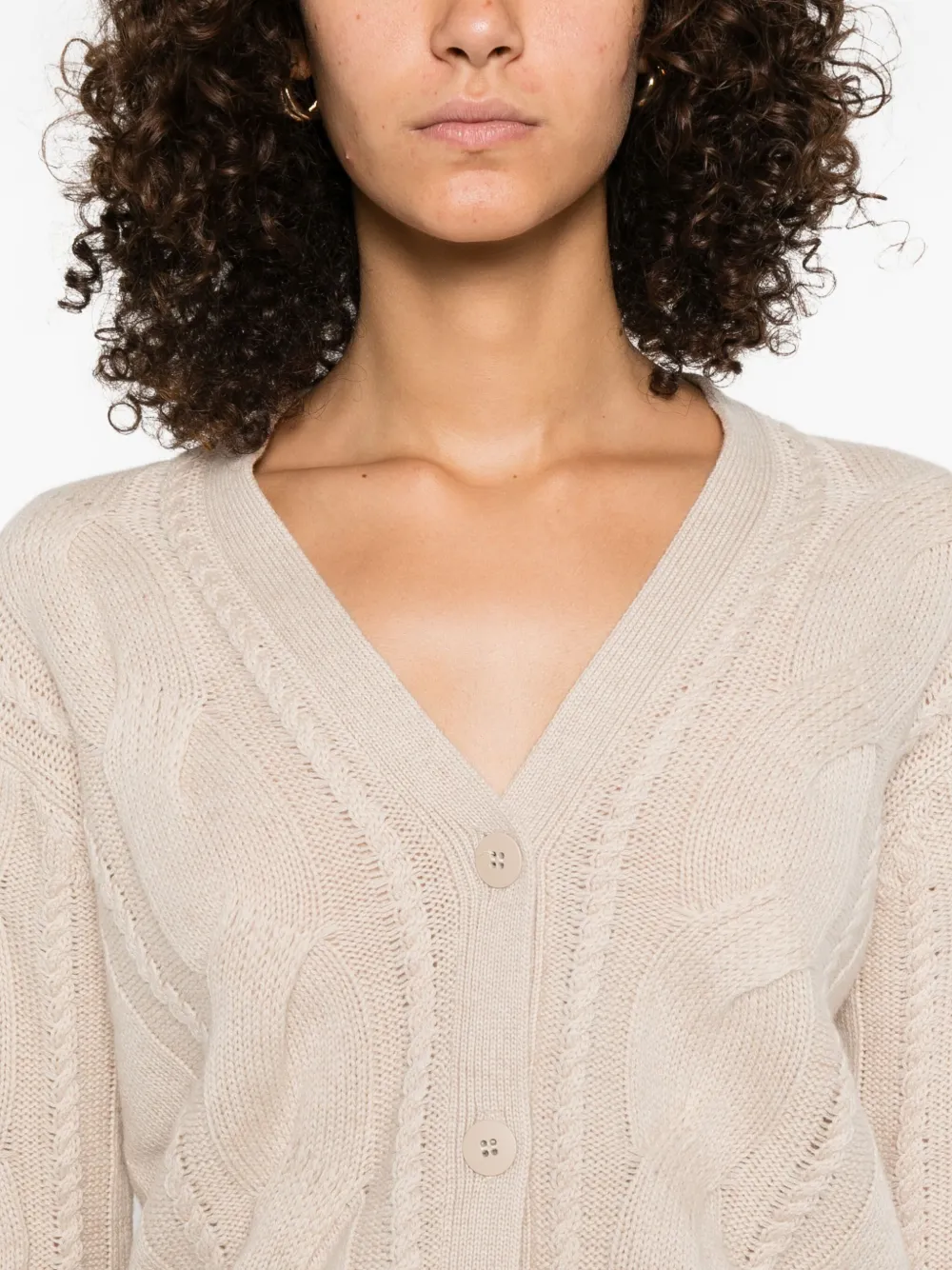 Max Mara Cable-knit Button-up Cardigan In Neutral
