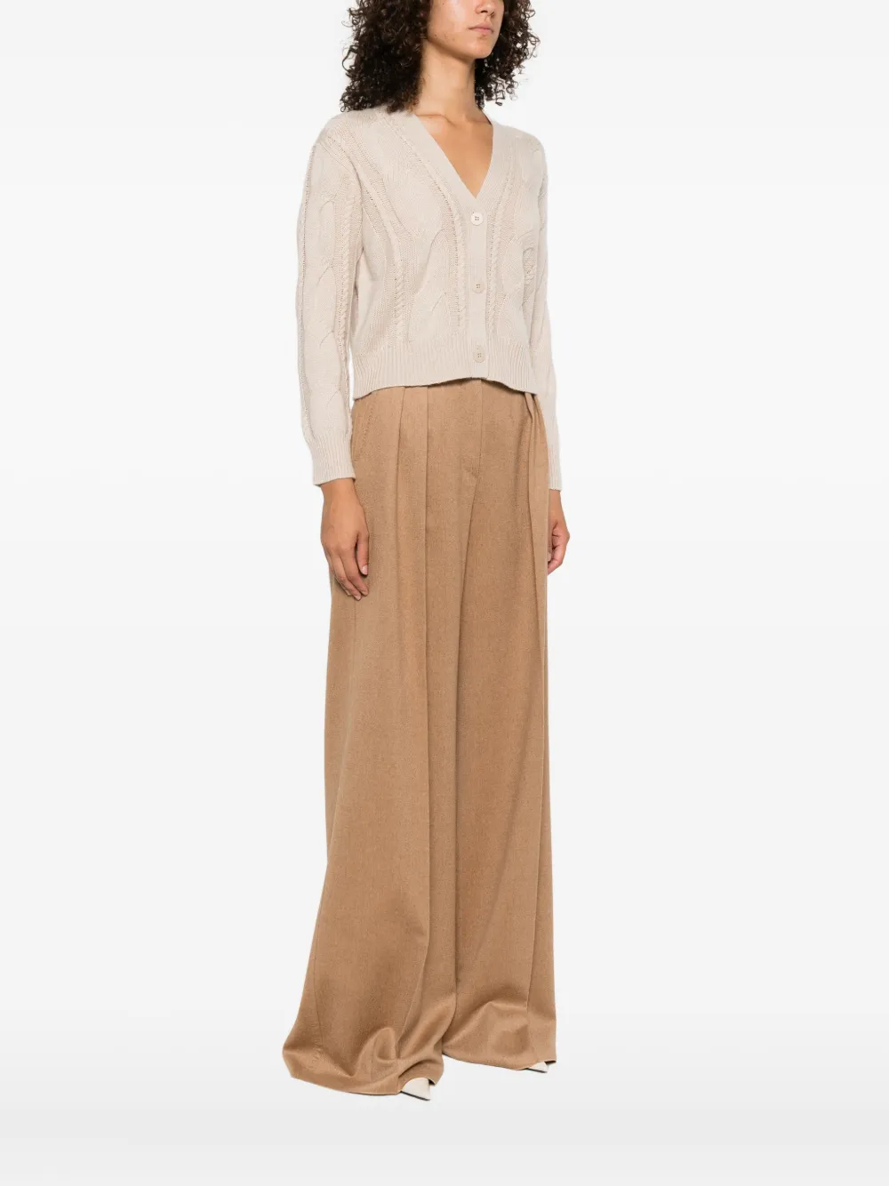 Max Mara Cable-knit Button-up Cardigan In Neutral