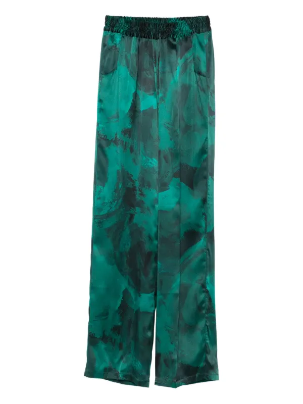 Kiton Printed Silk Trousers in Green