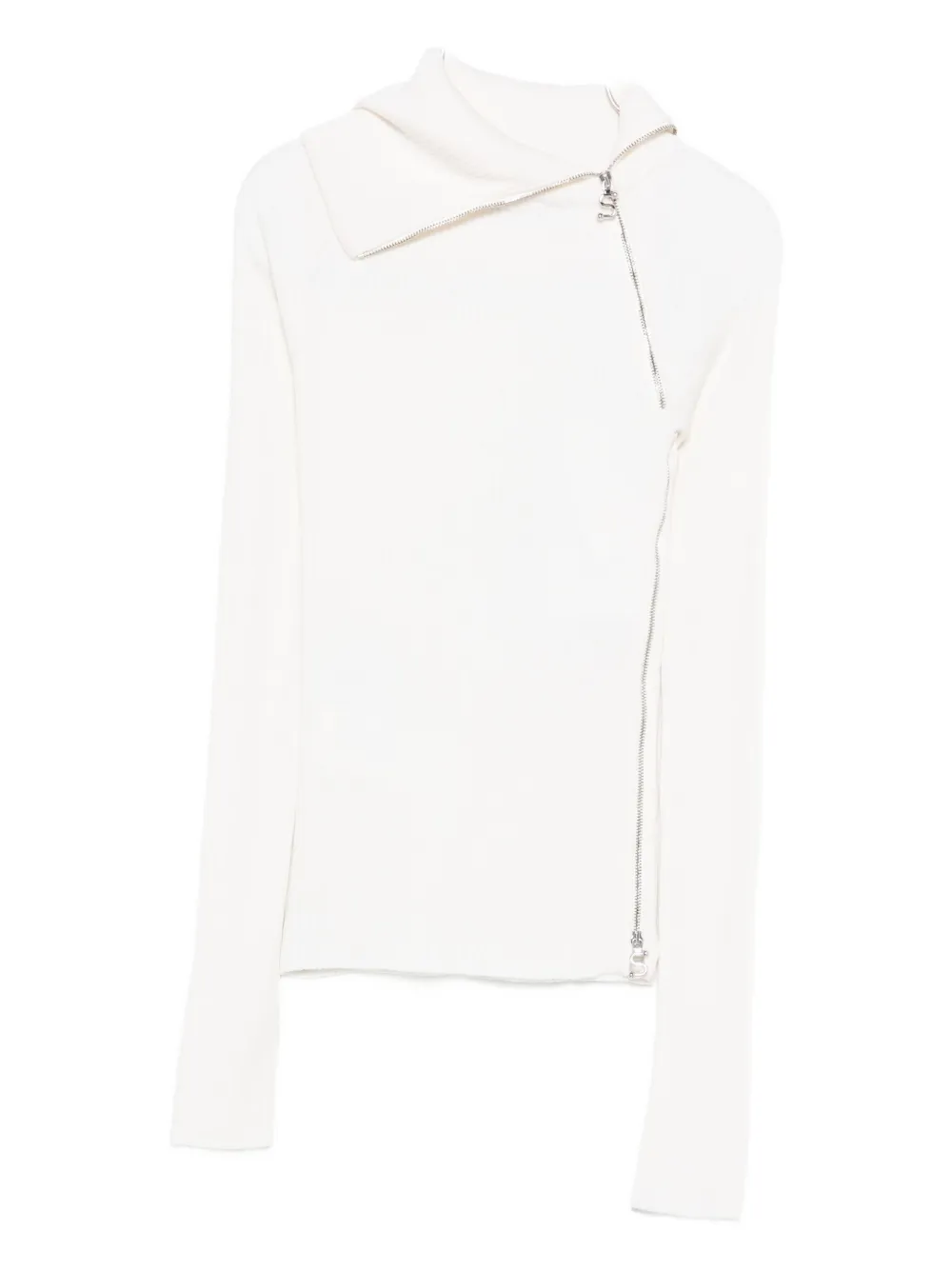 Sportmax Ribbed High-neck Sweater With Asymmetric Zip Fastening In White