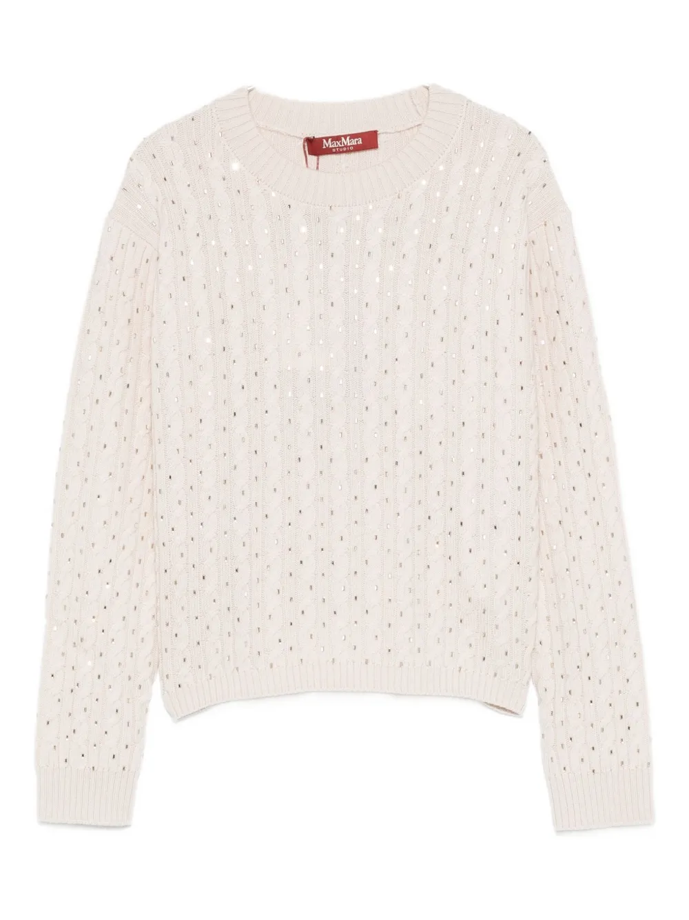 Max Mara Embellished Cable-knit Sweater In Neutral