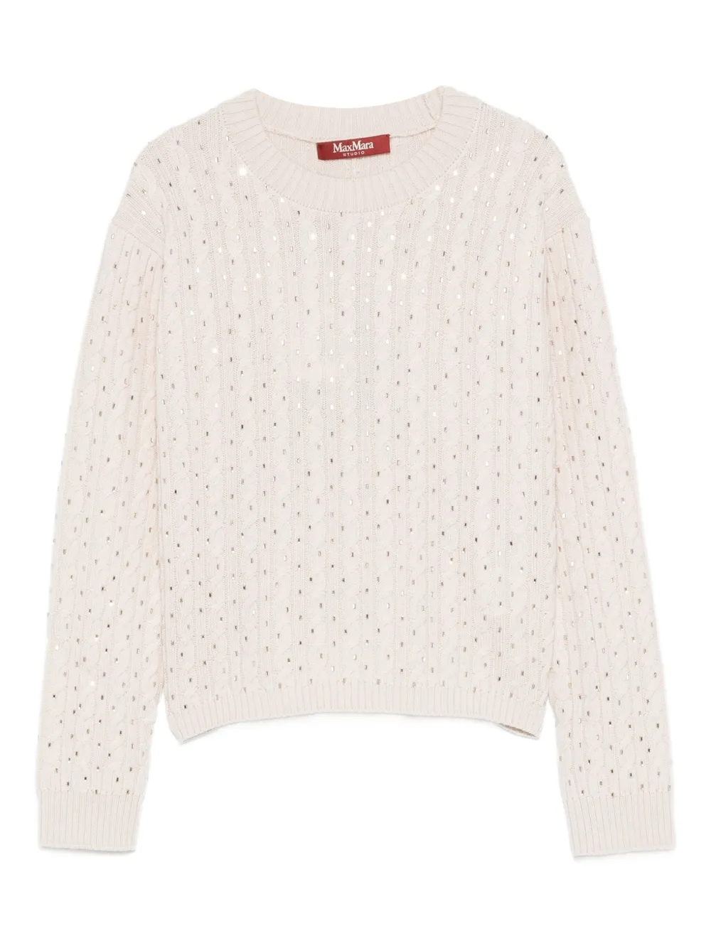 Max Mara Kabelgebreide verfraaide trui Beige