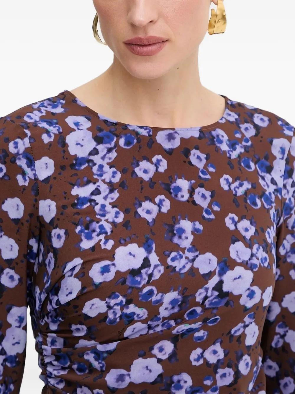 Patrizia Pepe floral-print ruched midi dress Bruin