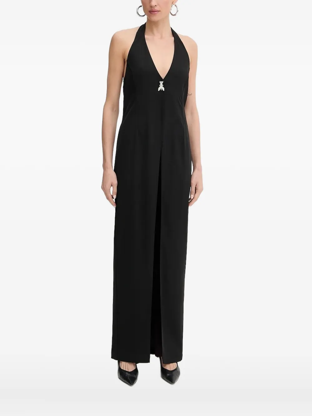 Patrizia Pepe Maxi-jurk met halternek en insecten detail Zwart