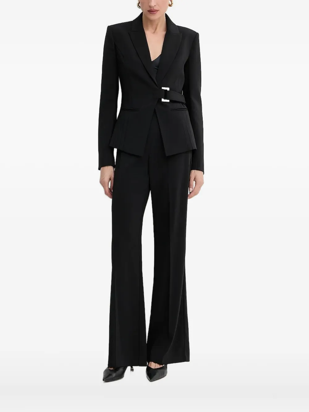 Patrizia Pepe belted buckle blazer Zwart