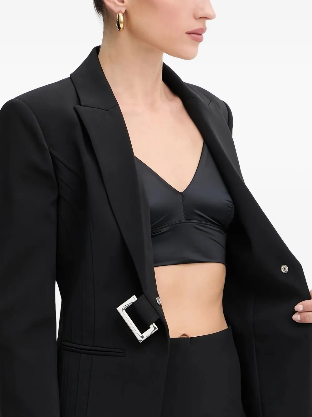 Patrizia Pepe belted buckle blazer Zwart