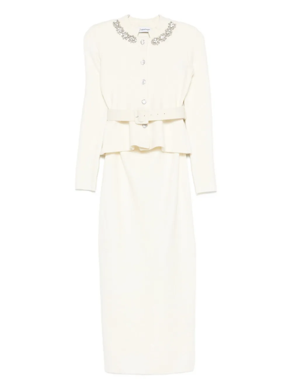 Self-portrait Embellished Knitted Midi Dress In White