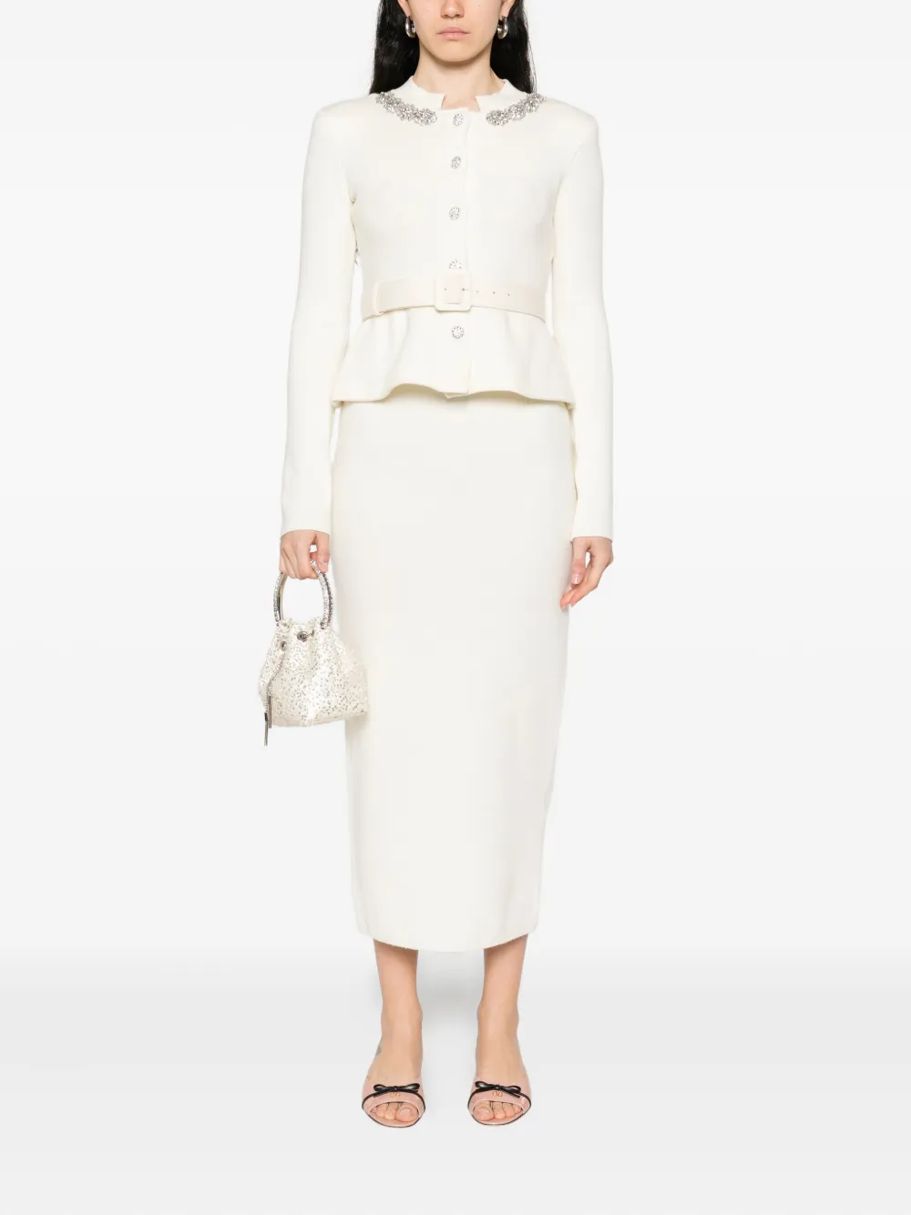 Self-Portrait embellished belted dress - Wit
