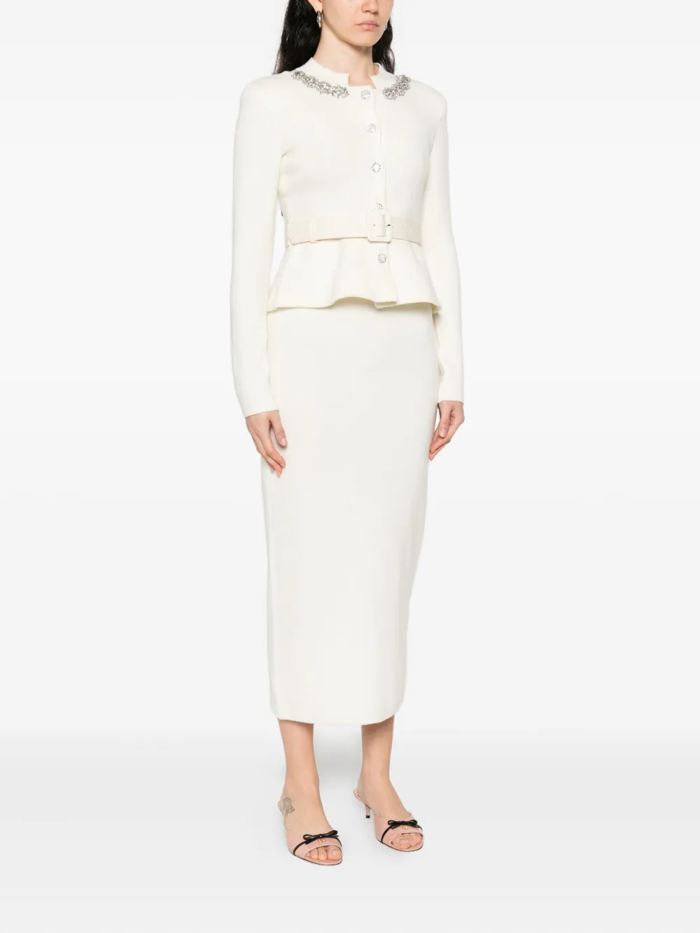 Self-Portrait embellished belted dress Wit