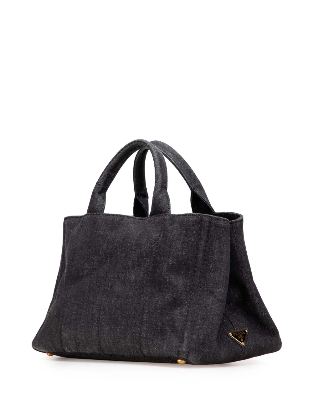 Pre-owned Prada 2013-2025 Denim Canapa Logo Satchel In Gray