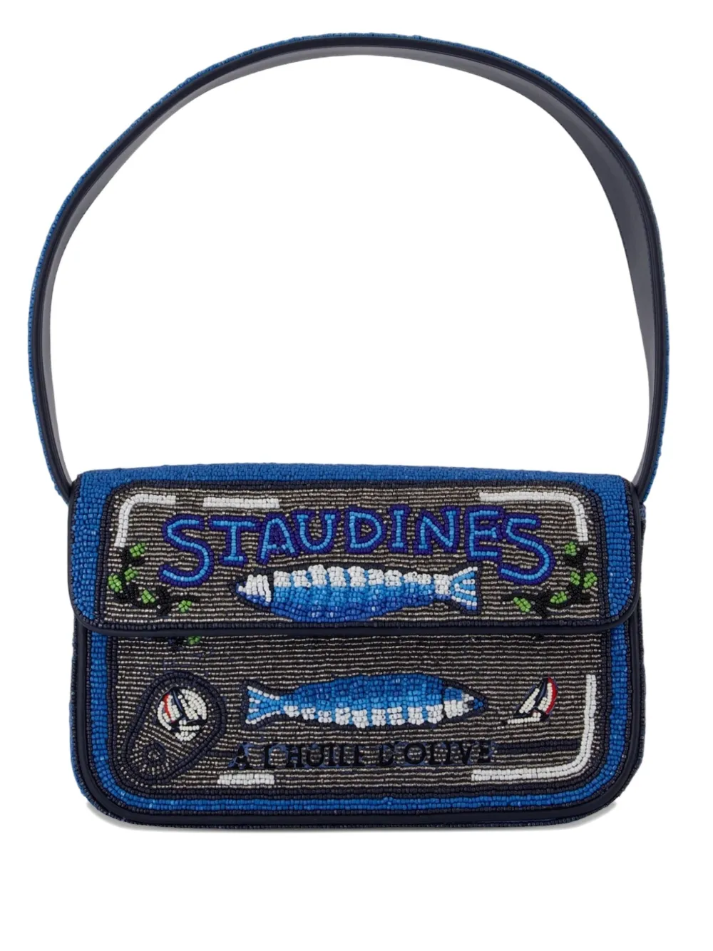 Staud Tommy Beaded Fish-motif Shoulder Bag In Blue