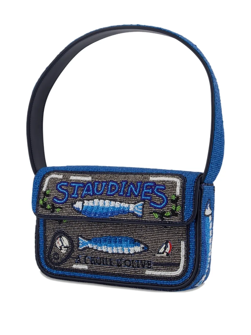 STAUD Tommy beaded fish-motif shoulder bag Blauw