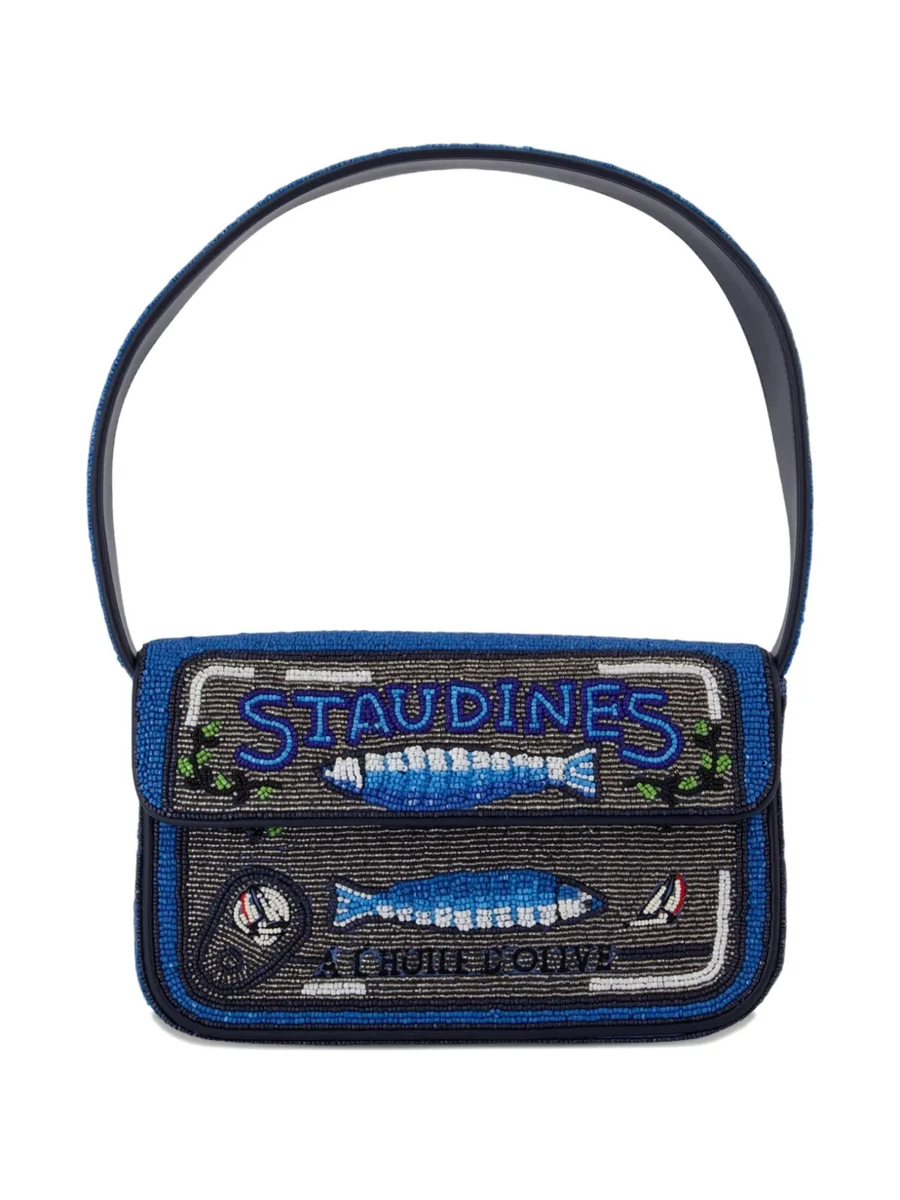STAUD Tommy beaded fish-motif shoulder bag Blauw