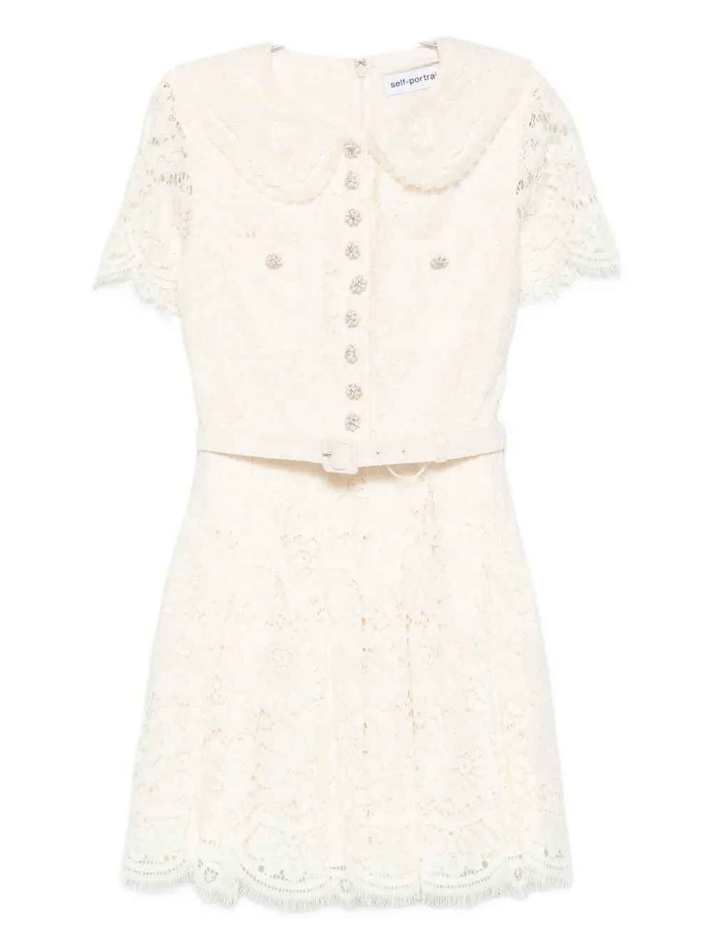 Self-portrait Lace Embellished Collar Dress In Neutral