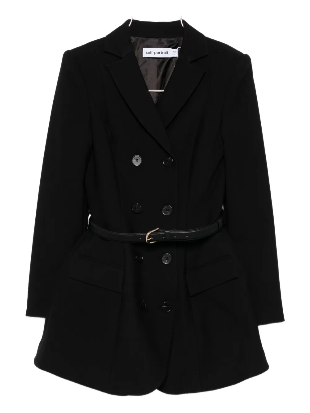 Self-Portrait belted double-breasted dress - Nero