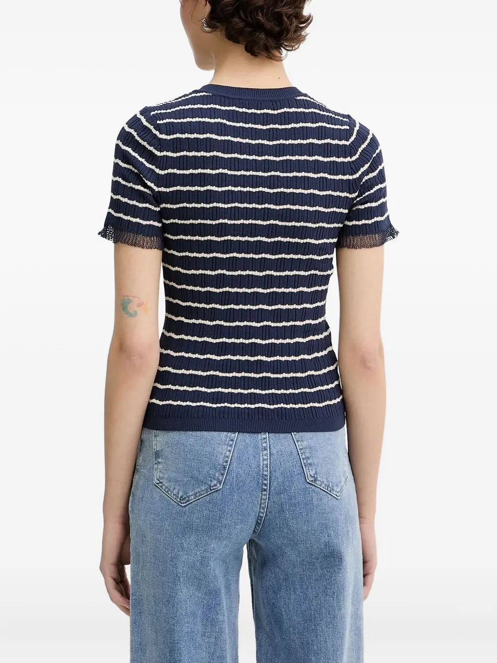 Rag & bone striped frilled-sleeve top - Blauw