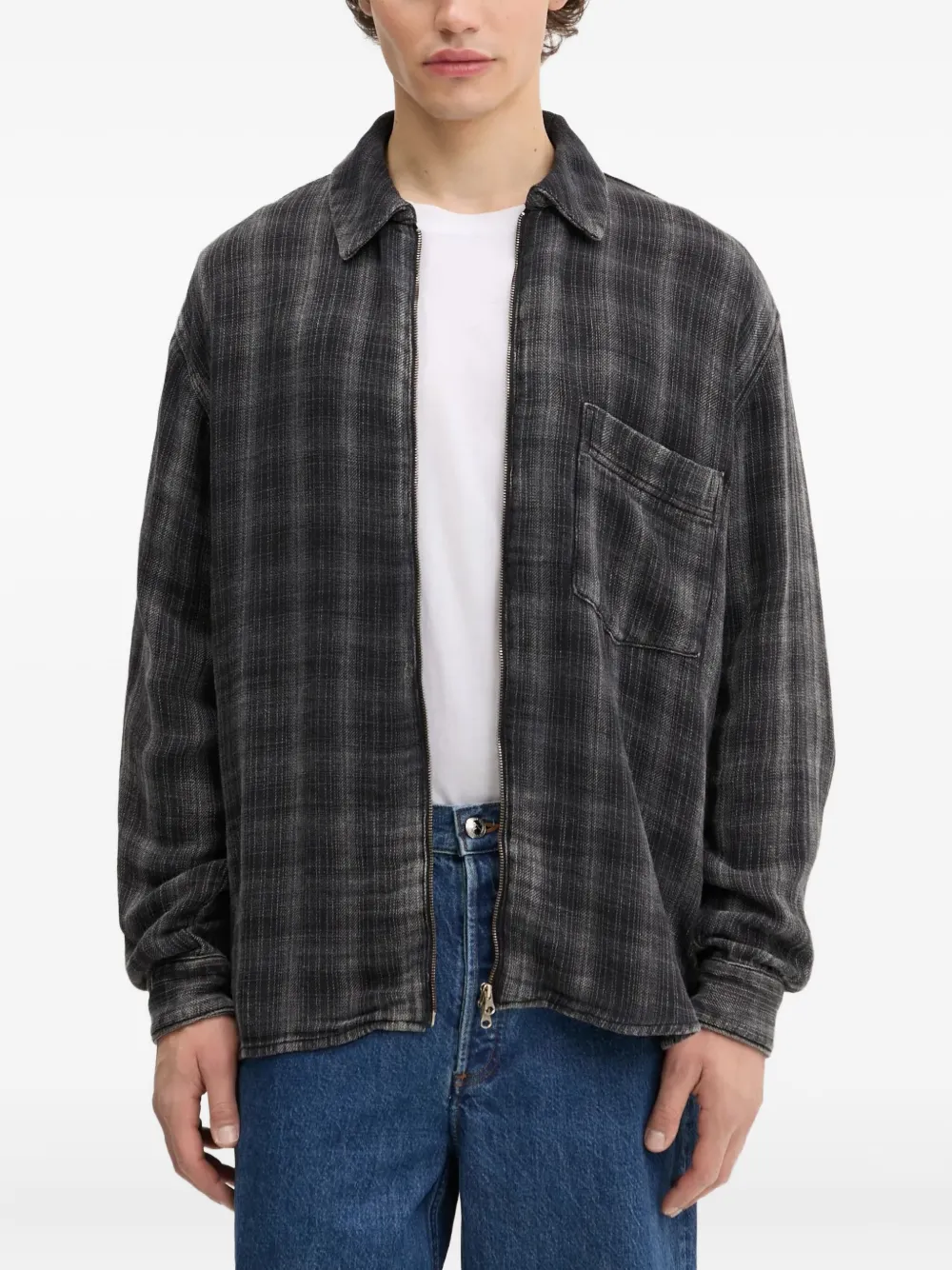 Won Hundred plaid zip-up shirt | Grey | Image 1