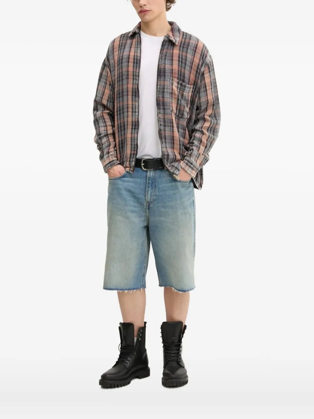 Won Hundred Zayne checked zip-up shirt | Orange | Image 1