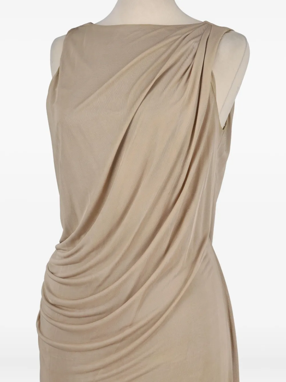 Pre-owned Versace Draped Round-neck Dress In Brown