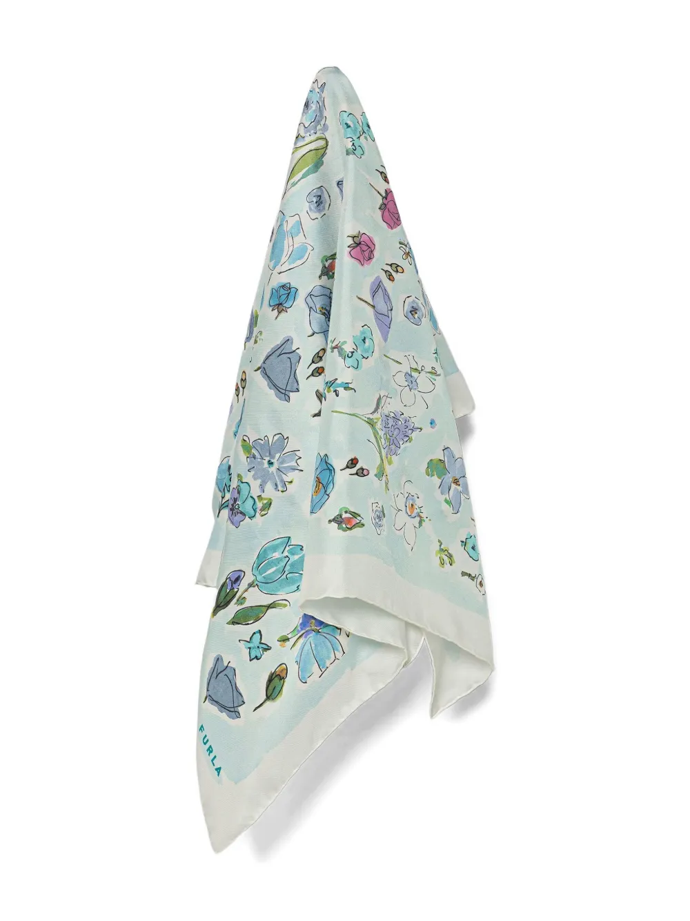 Furla Floral-print Scarf In Blue