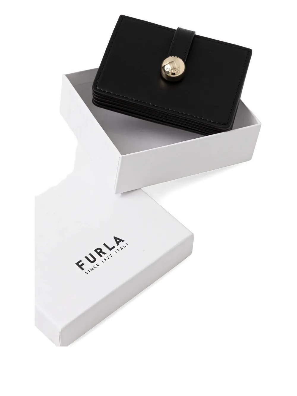 Furla Small Sfera Leather Button Card Holder In Black