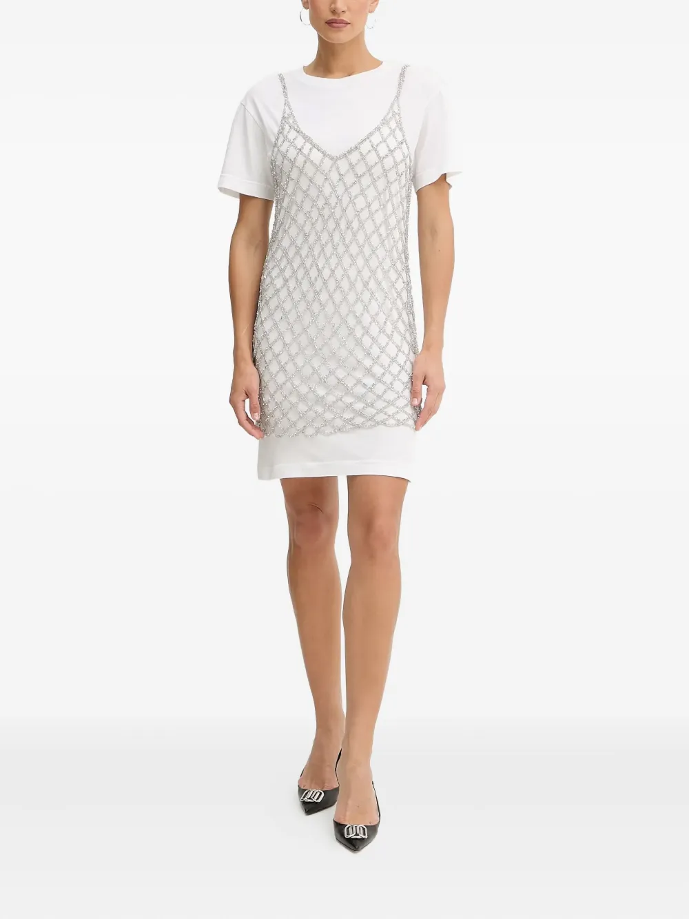 PINKO Mini-jurk verfraaid met net - Wit