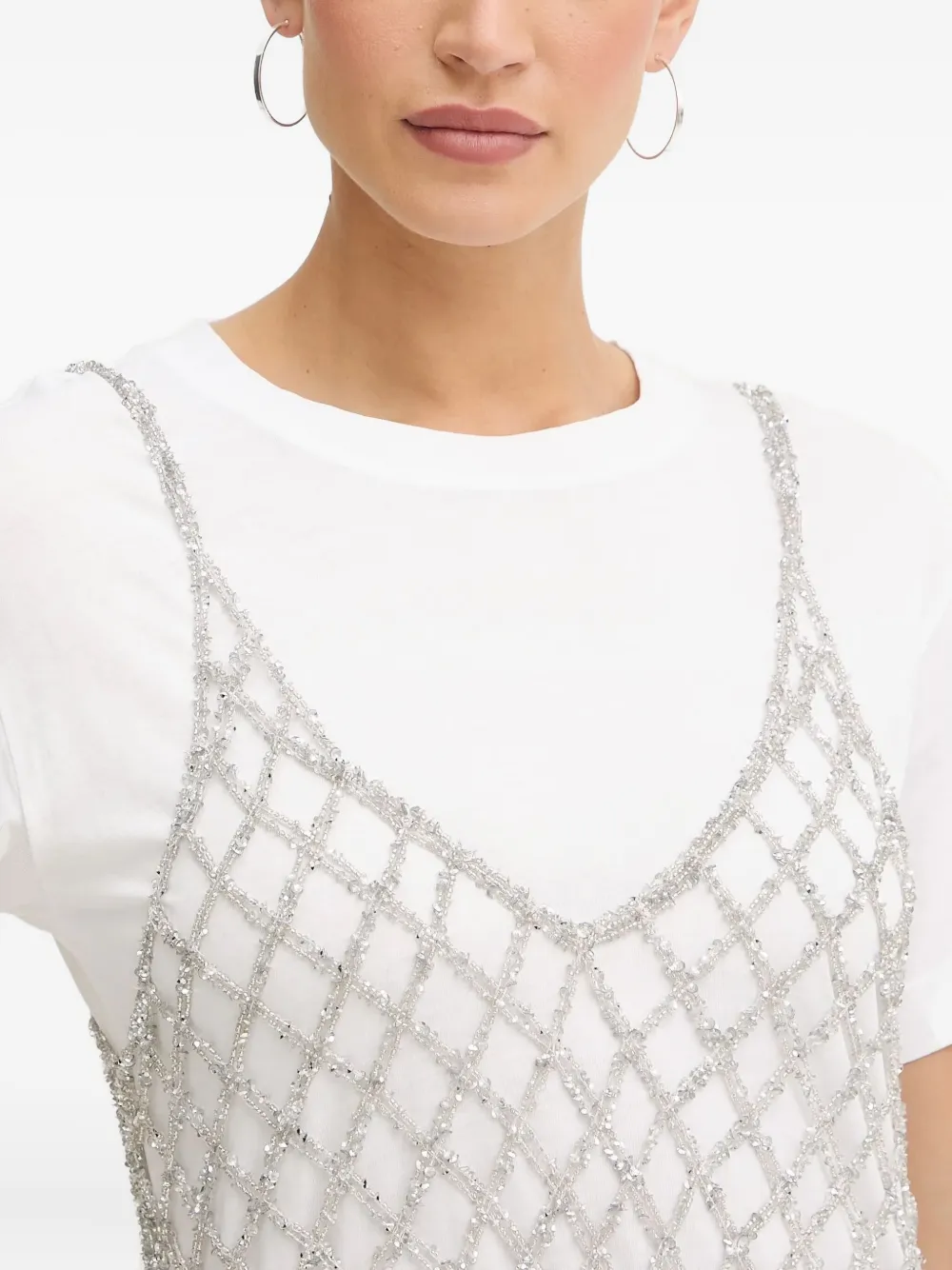 Pinko Embellished-net Mini Dress In Gray